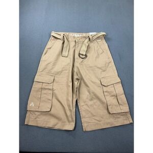 Akademiks Shorts Mens 32 Beige Cargo Canvas Belted Pockets 12 Inseam Casual